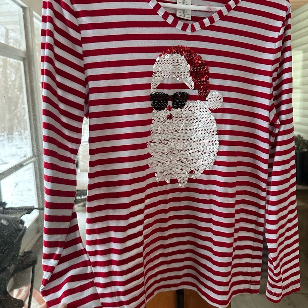Striped Red and White Santa Long Sleeve Tee